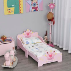 HOMCOM Kids Toddler Bed Princess Crown Theme Safety Side Rails Slats Home Bedroom Furniture Boys Girls 3-6 Years Pink 143 x 73 x 60 cm