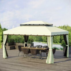 Outsunny 4 x 3 m Aluminum Garden Gazebo, Double Roof Outdoor Gazebo Canopy Shelter with Netting & Curtains for Garden, Lawn, Backyard and Deck, Cream
