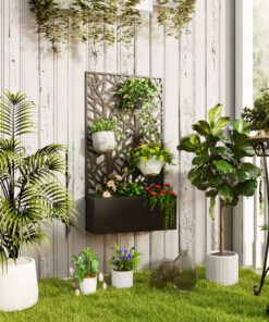 Outsunny Outdoor Metal Planter, with Back Trellis - Black