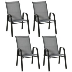 Outsunny Set of Four Stackable Mesh Seat Chairs - Dark Grey