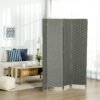 HOMCOM 4-Panel Room Dividers, Wave Fibre Freestanding Folding Privacy Screen Panels, Partition Wall Divider for Indoor Bedroom Office, 170cm, Grey