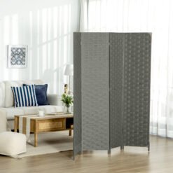HOMCOM 4-Panel Room Dividers, Wave Fibre Freestanding Folding Privacy Screen Panels, Partition Wall Divider for Indoor Bedroom Office, 170cm, Grey