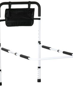 HOMCOM Safety Bed Rail, Height Adjustable Bed Assist Rail with Storage Pocket, Grab Bar for Disabled and Senior, White