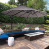 Outsunny Double Canopy Offset Parasol Umbrella Garden Shade w/ Steel Pole 12 Ribs Grey