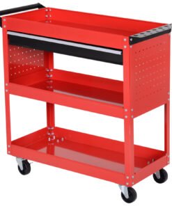 DURHAND 3-Tier Tool Trolley Cart Storage Shelf Roller Cabinet DIY Box Garage Workshop with Drawer Red