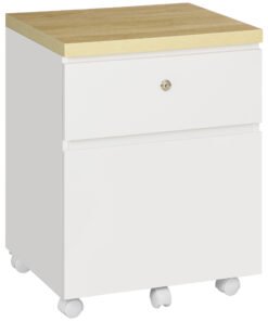 Vinsetto 2-Drawer Filing Cabinet with Lock, Mobile File Cabinet with Hanging Bars for Legal Size and Wheels, Home Office Study, White