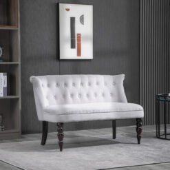 HOMCOM Velvet 2 Seater Sofa, Button Tufted Wingback Loveseat with Rubber Wood Legs for Living Room, Bedroom, Grey