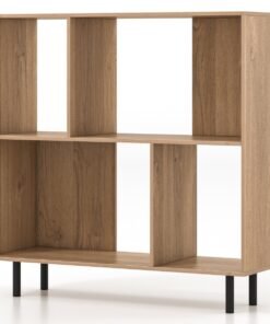 Mid Century Modern Minimalist Cube Bookshelf with 4 Compartments-Natural