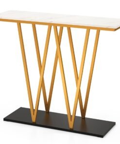 Modern Accent Extra Long Console Entry Table with Faux Marble Top-White