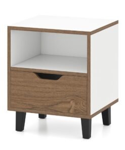 Mid Century Modern Bedside Table Nightstand with Drawer-White