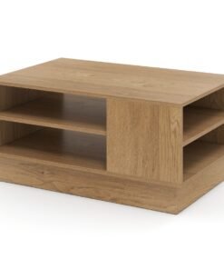 Modern Rectangle Coffee Table with 2-Tier Open Storage Shelves-Natural