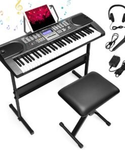 61-Key Electric Keyboard Piano with Foldable Bench and Microphone Headphone