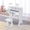 HOMCOM 37 Keys Kids Piano Mini Electronic Keyboard Light Kids Musical Instrument Educational Game Children Grand Piano Toy Set w/Stool & Microphone & Music Stand (White)