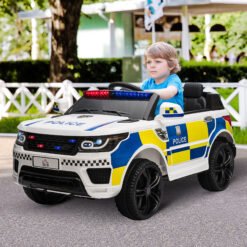HOMCOM 12V Electric Car for Kids, Ride on Police Car with 2 Motors, Remote Control, Siren Flashing Lights, Suspension, USB, Auxiliary Wheels, Pull handle, for 3-6 Years, White