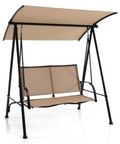 2-Seat Outdoor Swing with Adjustable Canopy-Beige