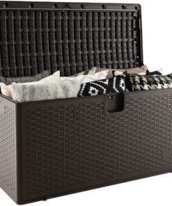 370L Garden Storage Box with Flip Lid and Lock Hole-Brown