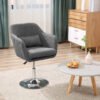 HOMCOM Swivel Linen Fabric Accent Chair for Living Room Contemporary Vanity Armchair with Adjustable Height Thick Cushion Lumbar Support Armrest for Bedroom Office Dark Grey