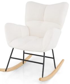 Nursery Rocking Chair with Comfy Backrest and Armrest-Beige