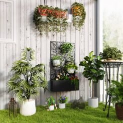Outsunny Outdoor Metal Planter, with Back Trellis - Black