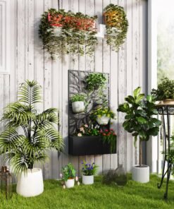 Outsunny Outdoor Metal Planter, with Back Trellis - Black