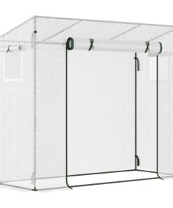 Outsunny Small Walk-in Garden Greenhouse with Steel Frame, Large Roll-up Door and Windows, 200Lx76Wx168Hcm, White