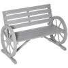 Outsunny Wooden Cart Wagon Wheel 2 Seater Garden Bench Outdoor Garden Armrest Chair Rustic High Back Loveseat Grey