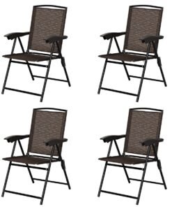 Set of 4 Patio Folding Chairs Portable Garden Armchairs Adjustable