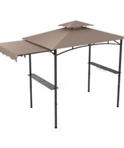 Outdoor Barbecue Canopy Tent Grill Gazebo with Side Awning-Brown