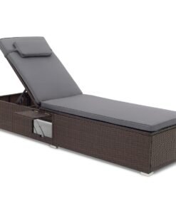 Outdoor PE Rattan Lounge Chair with 6-level Backrest and Comfy Seat Cushion-Grey