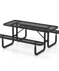 Outdoor Picnic Table & Bench Set for 8 with Seats & Mesh Grid-Black