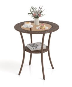 Outdoor Round Dining Table Patio Bistro Table with Tempered Glass Tabletop