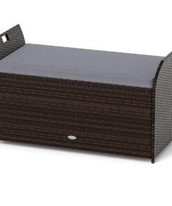 Outdoor Storage Bench with Hand-woven PE Rattan Wicker and Side Handles-Grey
