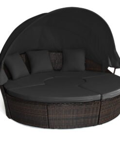 Outdoor Wicker Daybed, Patio Round Sectional Furniture Set-Black
