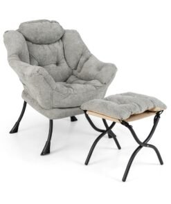 Oversized Sherpa Lounge Accent Chair with Folding Footrest and Side Pocket-Grey