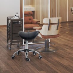 HOMCOM Cosmetic Stool 360 Rotate Height Adjustable Salon Massage Spa Chair Hydraulic Rolling Faux Leather Saddle Stool Mobility, Black