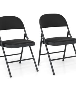 Set of 2 Folding Padded Party PVC Leather Stackable Chairs-Black