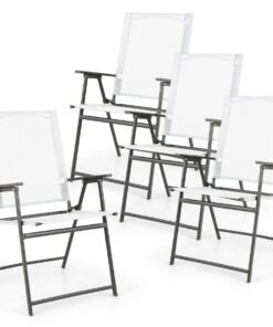 4 Pieces Patio Folding Chairs with Rustproof Metal Frame-White
