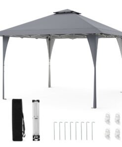 395 x 395 cm Pop up Canopy Tent with Vented Top and 8 Drainage Holes-Grey