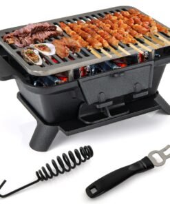 Portable Charcoal Grill with Double-sided Grilling Net
