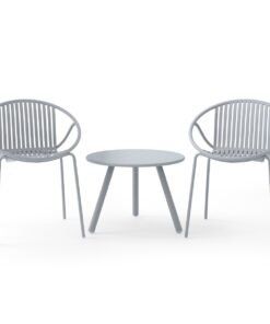 All Weather PP Patio Conversation 3 Pieces Bistro Set with Round Coffee table-Grey