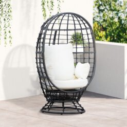 Outsunny 360 Swivel Egg Chair, Garden Rattan Swivel Chair with Thickened Cushion and Pillow, 150 KG Capacity for Indoor Outdoor, Balcony, Patio, Black