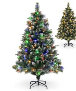 180/150 CM Pre-Lit Artificial Christmas Tree with 856/476 Pine Needles/Flocked PVC/PE Tips-150 cm