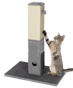79cm Tall Cat Scratching Post with Balls Massage Brush and Carpet Base-Grey
