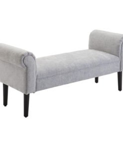 HOMCOM Bed End Bench, Window Seat, Linen Chaise Lounge Sofa with Arm and Wooden Legs for Bedroom, Living Room, Grey
