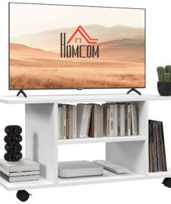 HOMCOM Modern TV Cabinet Stand Storage Shelves Table Mobile Bedroom Furniture Bookshelf Bookcase White