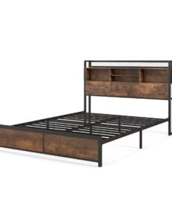 Queen/King Size Platform Bed with Bookcase Headboard and Charging Station-King Size