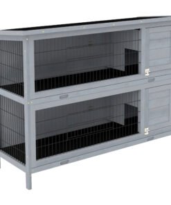 PawHut Rabbit Hutch Outdoor Guinea Pig Hutch Bunny Cage with No-Leak Trays, Divider, 136 x 50 x 93cm, Grey