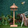 PawHut 130cm Wooden Bird Table, Feeding Station with Roof for Outdoor, Brown