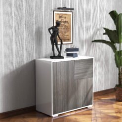 HOMCOM High Gloss Frame Sideboard, Side Cabinet, Push-Open Design with 2 Drawer for Living Room, Bedroom, Grey
