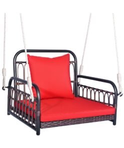 Hanging Porch Swing Chair with Back & Seat Cushion-Red